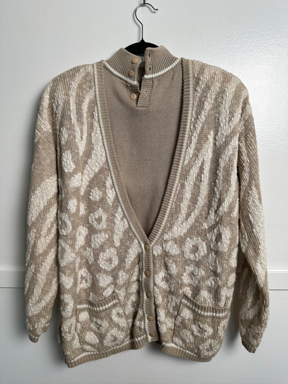Vintage Renee Tener for Jeanne Pierre Two Piece Sweater Set Beige Size Large NWT